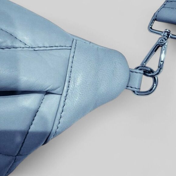 STYLISM Denmark Sheepskin Oversized Puffy Quilted Light Blue Crossbody Bag NWOT - Picture 6 of 11